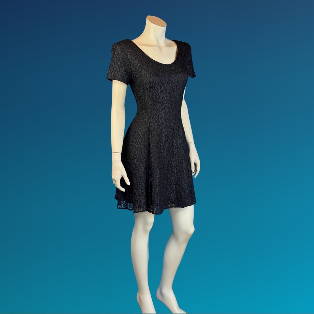 90s Black LACE  STRAPPY Back Goth Lolita Skater Dress / S XS